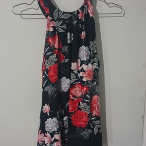 INC International Concepts Top With Black with Red Floral Accents
